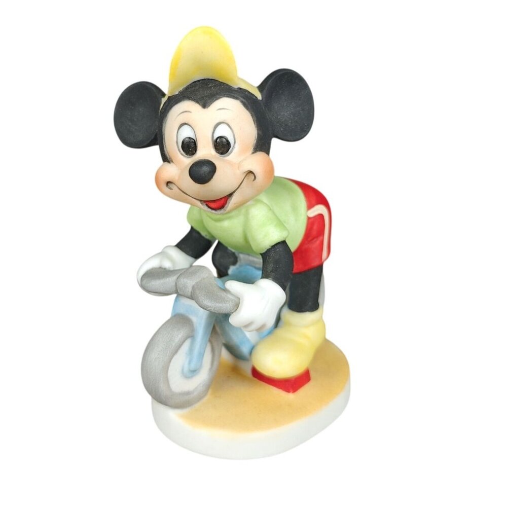 Vintage Mickey Mouse Bisque Figurine Walt Disney Productions Cycling Statue